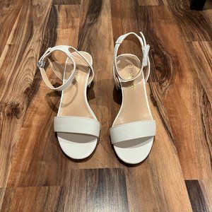 DREAM PAIRS Women's White Pu Open Toe, Low Block Chunky Heels